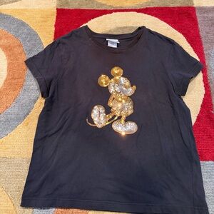 Walt Disney World 50th Anniversary Black Sequin Mickey Mouse Tee Shirt Women’s L